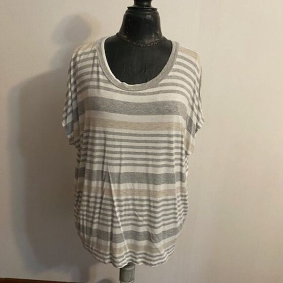 Staccato Gray/White/ Tan stripe tunic, size L - Picture 1 of 3
